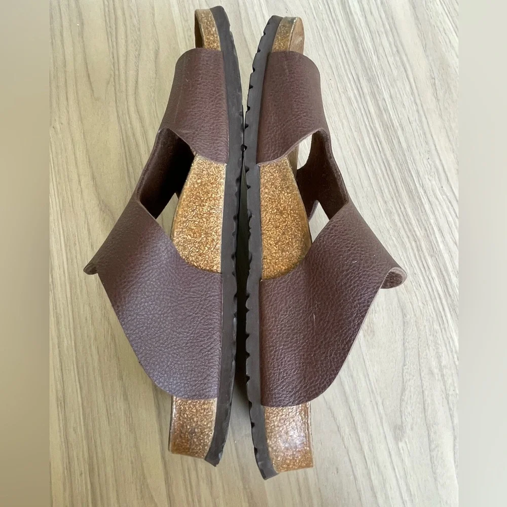 Birkis Men's Brown Leather Slide Sandals
